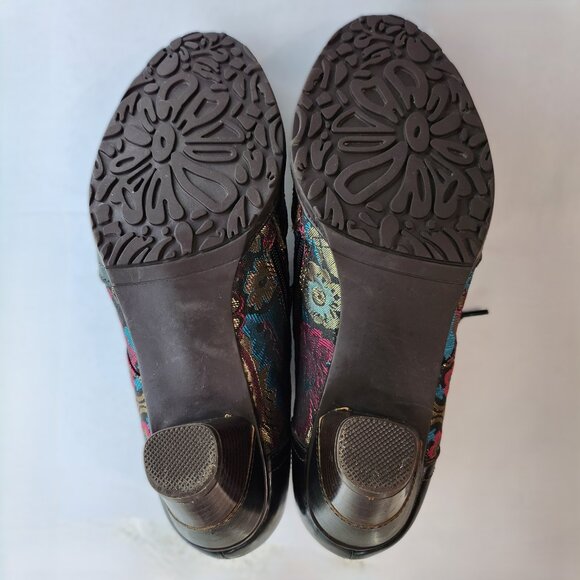 Embossed Floral Leather & Zippered Heeled Ankle Boots - Picture 7 of 8